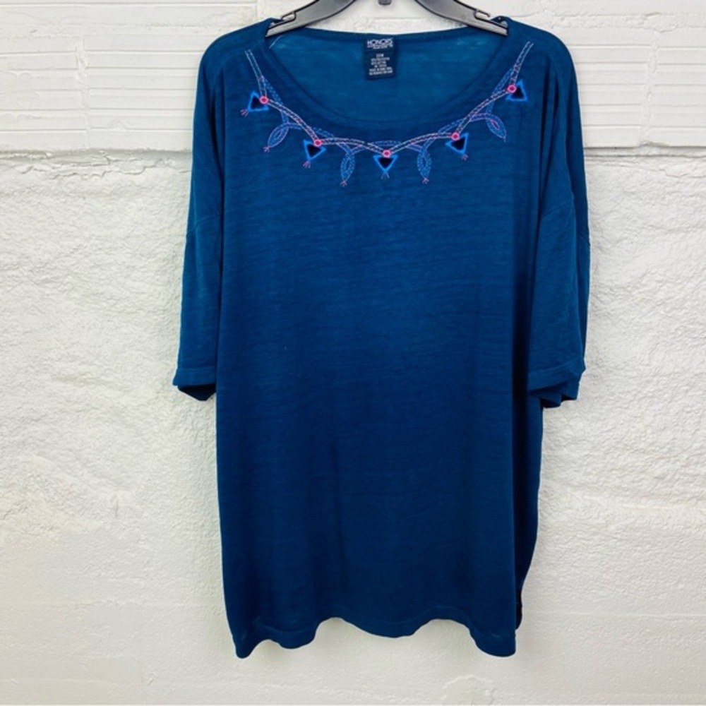 Honors navy blue western embroidered cutout design short sleeve shirt SZ 22W